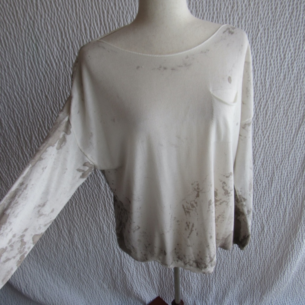 Tempo Paris Brown Gray Ivory Art-To-Wear Tie-Dye Slouchy Pullover Sweater Large